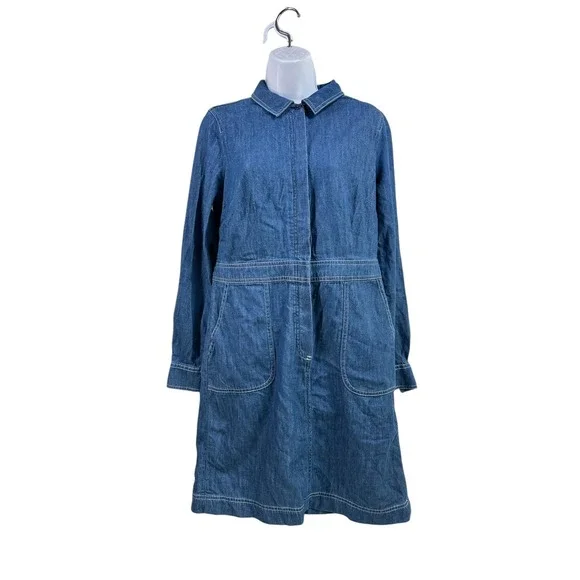 Boden Denim Shirt Dress Blue Cotton Long Sleeve Minimalist Preppy Size 8R Casual - Picture 9 of 14